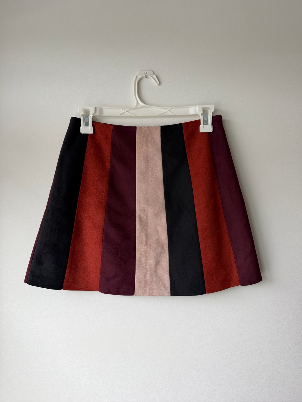 Women's Multi-Stripe A-Line Suede Skirt - Burgundy, Black & Blush